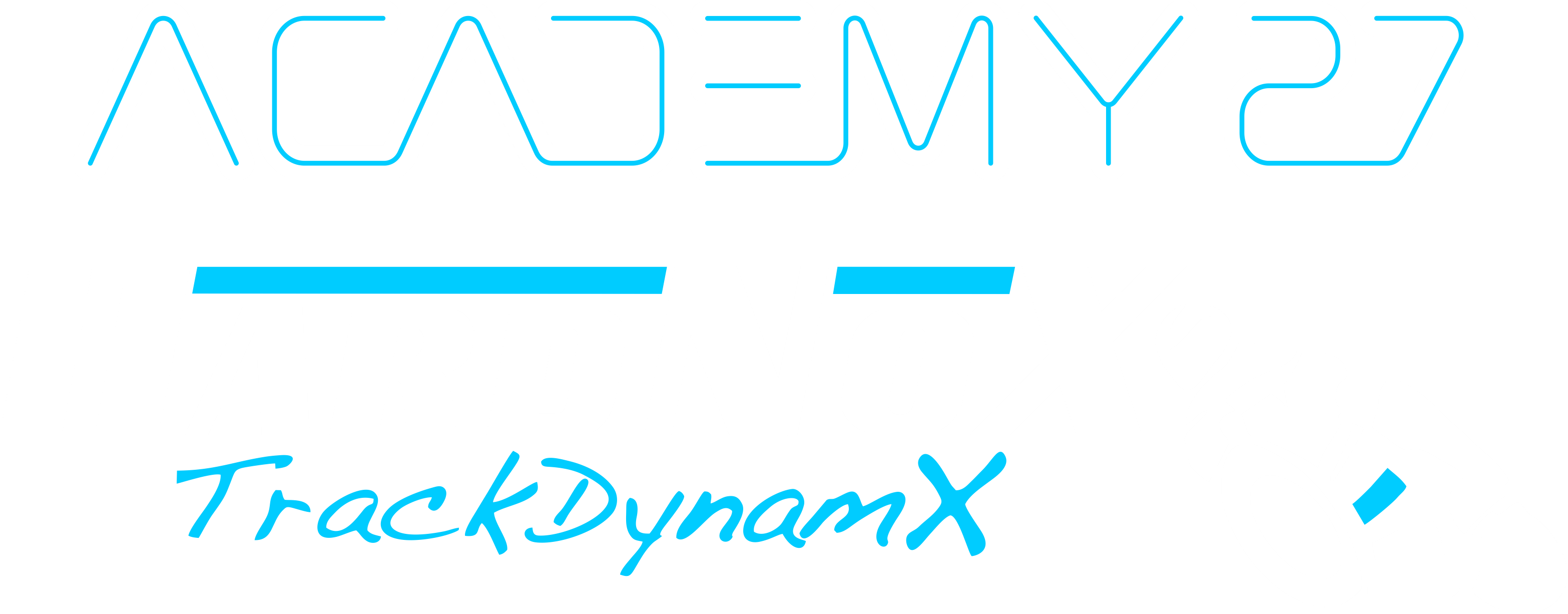Academy 27 and HardNoX Track DynamX motorcycle academy logo in white and blue