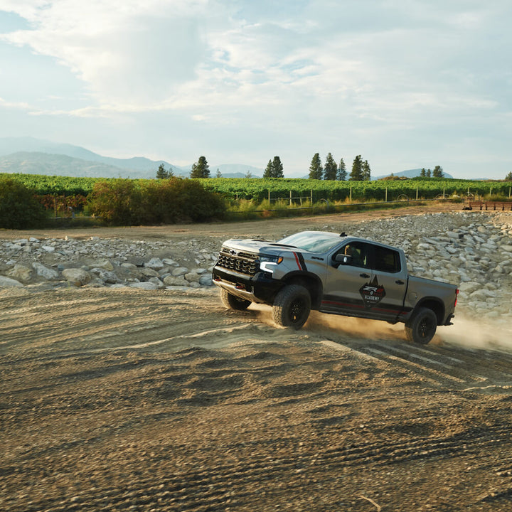 Chevrolet ZR2 driving across the Birds of Prey Off-Road Circuit at Area 27