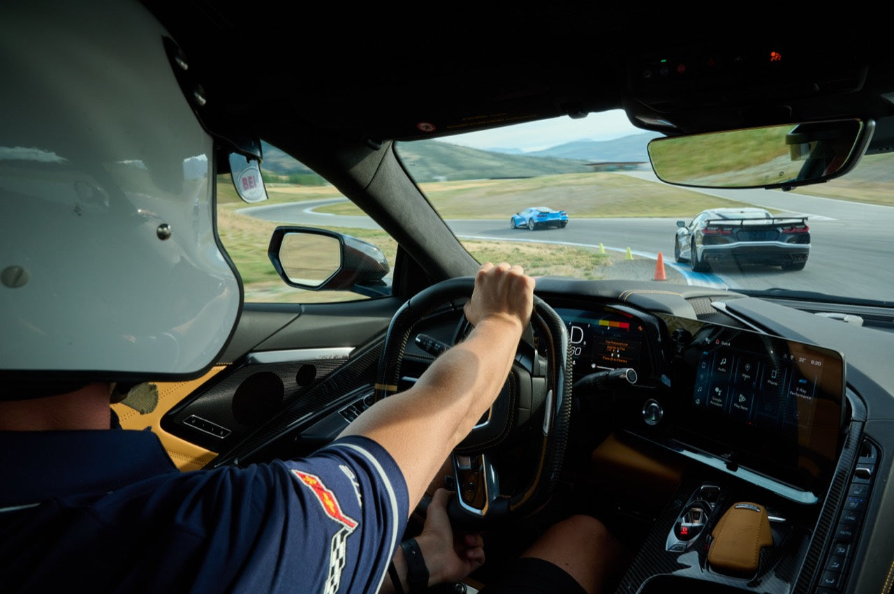 Driver following other cars around the Area 27 circuit
