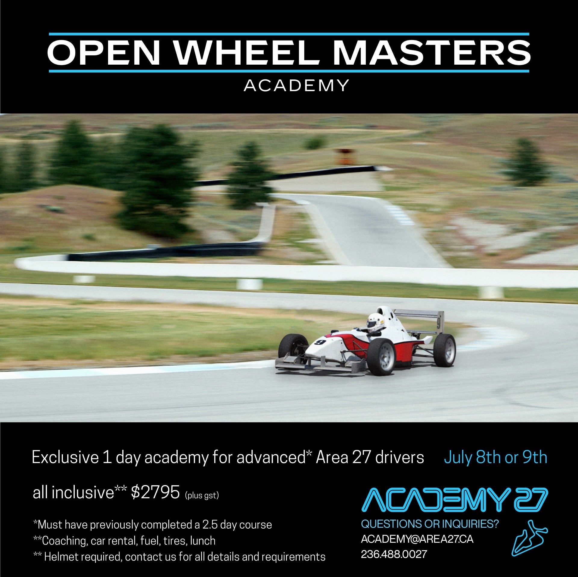 Purpose-built formula car used for the Area 27 Open Wheel Academy