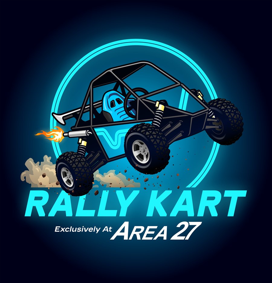 Rally Kart at Area 27 logo featuring an off-road kart